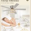 56 Inch Fandaliers Ceiling Fan with Remote Control, Brushed Nickel Modern Ceiling Fan with Light, 6-Speeds, Quiet Reversible DC Motor, Ceiling Fans Chandeliers for Bedroom, Living Room