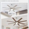 65 Inch Ceiling Fans with Lights and Remote, Brush Nickel Indoor/Outdoor Ceiling Fan with Quiet Reversible DC Motor, 6 Speeds, 3CCT, 8 Blades Large Ceiling Fan for Living Room Bedroom Patio