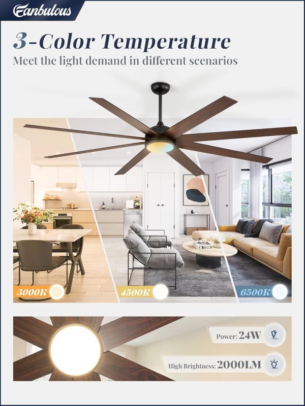 Ceiling Fans with Lights, 80 inch Large Ceiling Fan with Light and Remote, Outdoor Black Ceiling Fan for Living Room Patio, 6 Speeds, Reversible Quiet DC Motor, 3 CCT, Bi-color 8 Blades