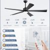 60 Inch Ceiling Fans with Lights and Remote, Black Modern Plug in Ceiling Fan with 6 Speeds,Bright LED Light,Reversible Quiet DC Motor for Bedroom,Living Room