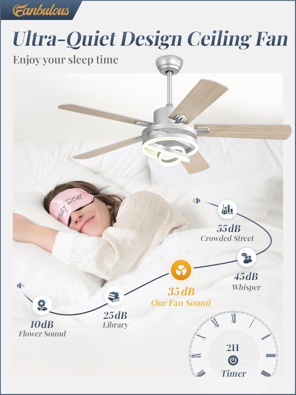 Modern Ceiling Fans with Lights,Silver Chandelier Fan with 6-Speed Dimmable LED and Quiet Reversible DC Motor,Rustic Fandelier Ceiling Fan with 5 Dual Finish Blades for Bedroom Living Room