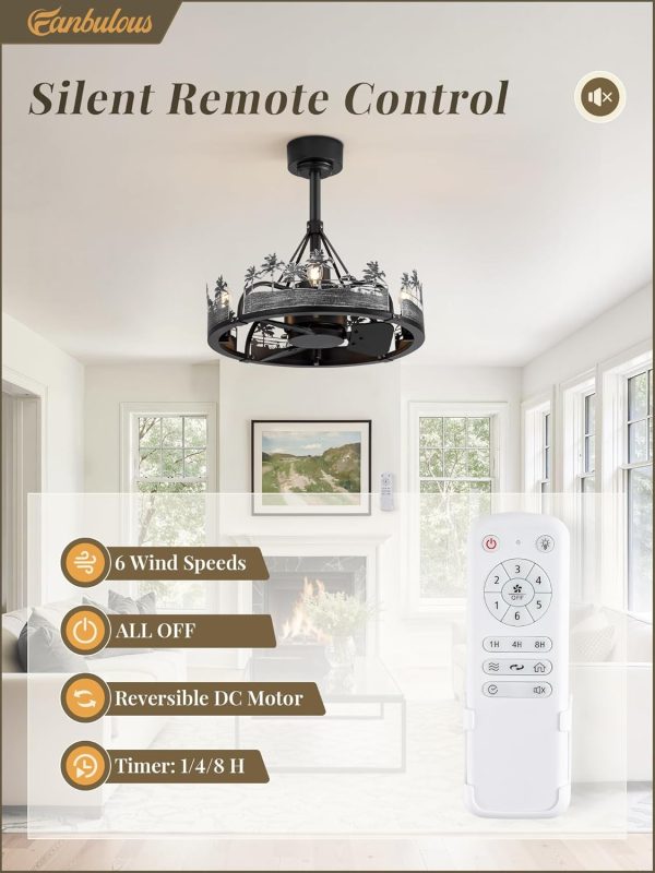 20 Inch Farmhouse Rustic Ceiling Fan with Light and Remote, Black Chandelier Fan with Bear and Deer Design,Summer Sand Beach Design,Rustic Chandeliers for Living Room, Bedroom