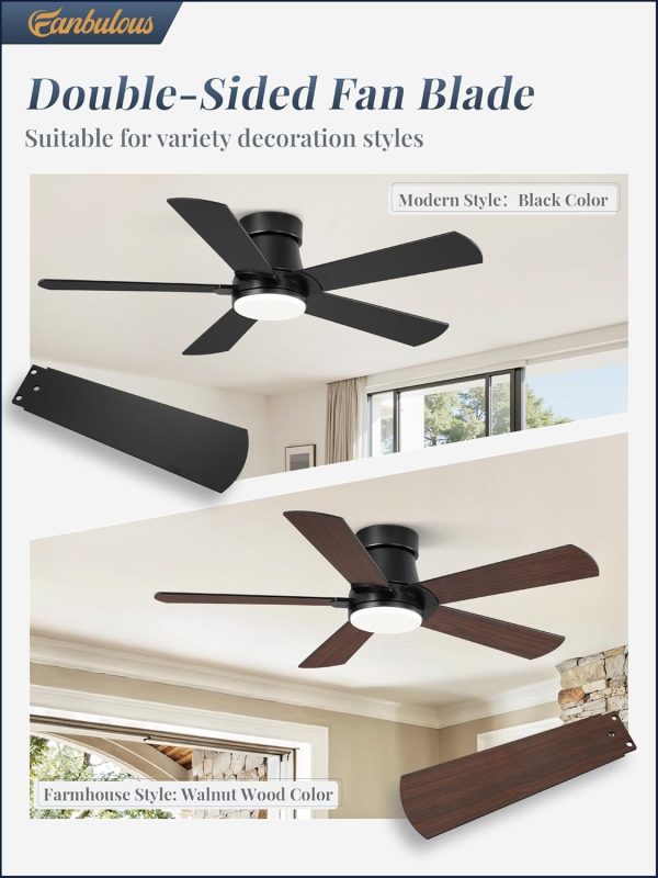 Ceiling Fans with Lights and Remote, 42 inch Low Profile Flush Mount Ceiling Fan,White Modern Ceiling Fan with LED Light for Bedroom Indoor Outdoor-5 Reversible blades, 3CCT, 6 Speeds, Timer