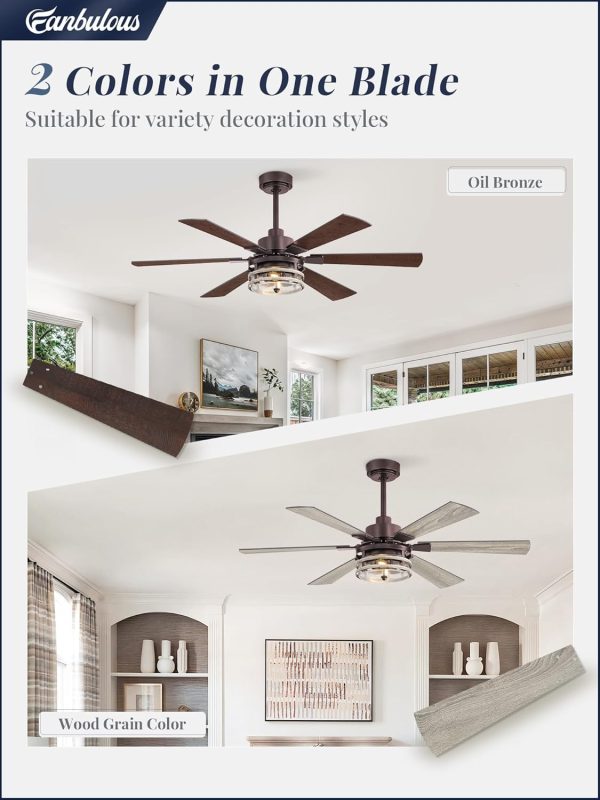48 Inch Ceiling Fans with Lights and Remote,Industrial Large Ceiling Fan with 6-Speed Reversible DC Motor and 6 Dual Finish Blades,Ceiling Fan with Light for Living bedroom Patio