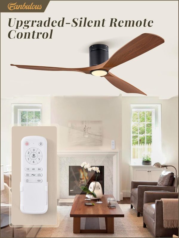 Ceiling Fans with Lights and Remote Control,Modern Flush Mount Ceiling Fan with 3 LED Colors,Outdoor Low Profile Ceiling Fans with 6-Speeds Timer DC Motor for Bedroom Living Room Patio
