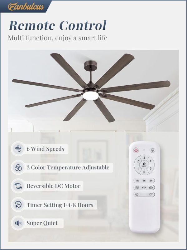 84 Inch Ceiling Fans with Lights, Oil Bronze Modern Ceiling Fan with Remote,Large Farmhouse Indoor & Outdoor Ceiling Fan with 8 Dual Finish Blades, Quiet DC Motor, Bright LED Light