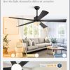 60 Inch Ceiling Fans with Lights and Remote, Black Modern Plug in Ceiling Fan with 6 Speeds,Bright LED Light,Reversible Quiet DC Motor for Bedroom,Living Room