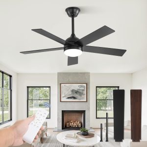42 Inch Ceiling Fan with Light and Remote, Black Ceiling Fans with Light, 5 Dual-Color Blades, Reversible Quiet DC Motor, 6 Speeds, 3CCT Adjustable LED for Bedroom Living Room Kitchen Patio