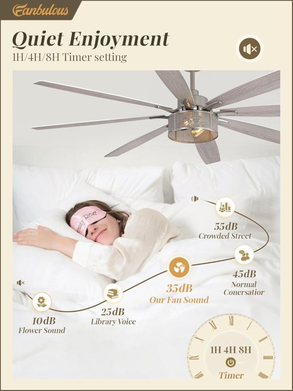 Farmhouse Ceiling Fans with Lights and Remote, 72 Inch Brushed Nickel Industrial Caged Ceiling Fans for Bedroom Living Room Kitchen, 6 Speed Reversible Quiet DC Motor, Dual Finish 8 Blades