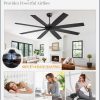 65 inch Indoor/Outdoor Ceiling Fan No LightQuiet DC Motor Fan Reversible 6-Speeds, 8 Blades Ceiling Fans with remote for Bedroom Low Profile Ceiling Fan for Living Room for Patio(Black)