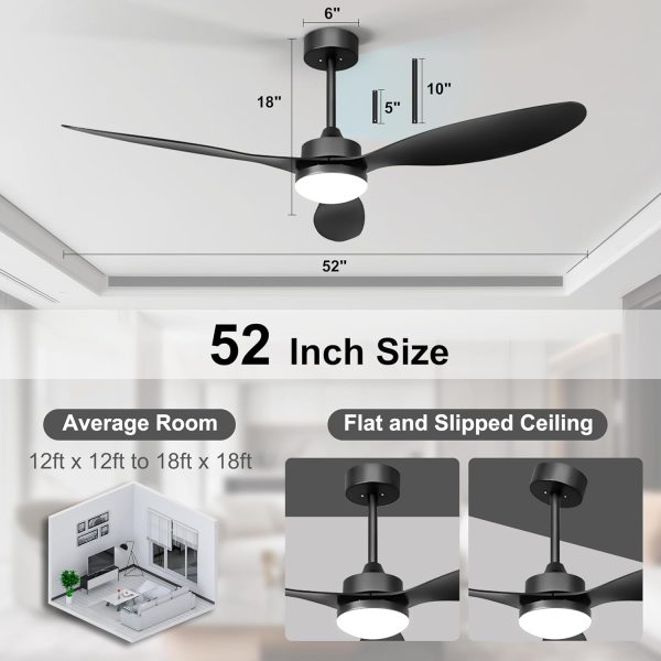 Ceiling Fans with Lights and Remote: 52 inch Waterproof Outdoor Ceiling Fan - Low Profile Ceiling Fan - Quiet Fans for Bedroom, Living Room Black Fan