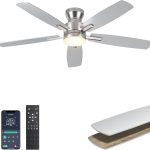 Ceiling Fans with Lights, Low Profile Ceiling Fan with Light and Remote/APP Control, Modern Flush Mount Ceiling Fan for Indoor Bedroom Living Room, Dimmable, Qiuet DC Motor, Silver