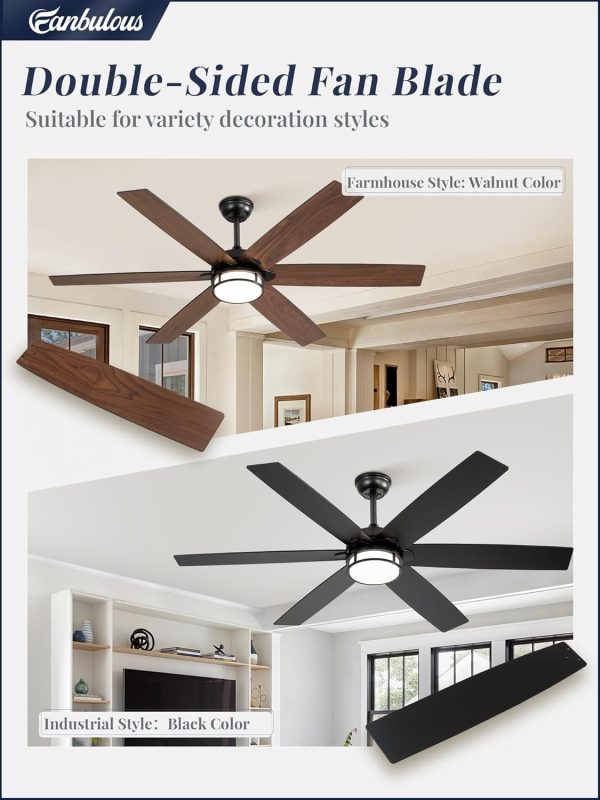60 Inch Ceiling Fans with Lights, Farmhouse Large Ceiling Fans with Remote, Black&Brown Modern Ceiling Fan with LED Light, Quiet DC Motor for Living Room, Bedroom, Kitchen, Indoor