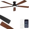 60 inch Ceiling Fans with Lights, Smart Flush Mount Ceiling Fan and Remote APP, Modern Low Profile, 3CCT 20W LED with 6-Speeds Quiet Reversible Motor for Bedroom, Living Room, Kitchen, Black