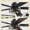 2 Pack Farmhouse 42 Inch Ceiling Fans with Lights, Black Industrial Caged Ceiling Fans for Bedroom Living Room, Double-Sided 5 Blades Rustic Ceiling Fan