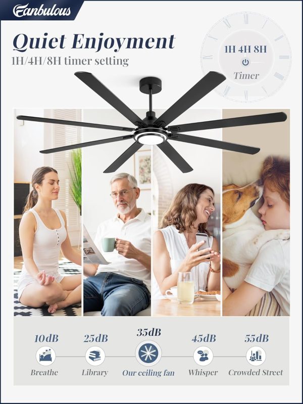 84 Inch Ceiling Fans with Lights and Remote, Black Ceiling Fan with 8 Dual-Color Blades, Indoor/Outdoor Large Ceiling Fans, Reversible DC Motor, 6-Speed, 3CCT for Living Room Kitchen Patio
