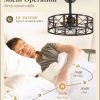 20 Inch Fandelier Caged Ceiling Fans with Lights and Remote, Black Bladeless Ceiling Fan with 6 Speeds and Timing, Farmhouse Samll Fan Lights Ceiling Fixtures for Kitchen, Bedroom-Walnut