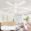52 Inch Flush Mount Ceiling Fan No Light with Remote,White Modern Low Profile Ceiling Fan Without Light,6-Speeds,Quiet Reversible DC Motor,Indoor&Outdoor Ceiling Fans for Bedroom,Living Room