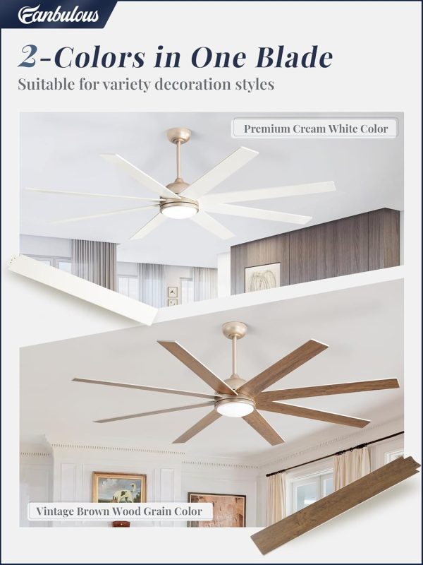 Ceiling Fans with Lights, 72 inch Large Ceiling Fan with Light and Remote, Champaign Gold Ceiling Fan for Living Room Patio, 6 Speeds, Reversible Quiet DC Motor, 3 CCT, Bi-color 8 Blades