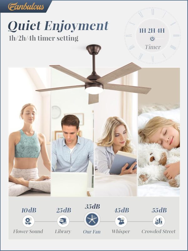 48 Inch Ceiling Fan with Light and Remote, Brown Ceiling Fans with Light, 5 Dual-Color Blades, Reversible Quiet DC Motor, 6 Speeds, 3CCT Adjustable LED for Bedroom Living Room Kitchen Patio