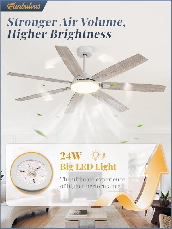62 Inch Large Ceiling Fans with Lights and Remote, Grey Modern Ceiling Fan with 3CCT LED Light, Quiet DC Motor,Indoor/Outdoor Ceiling Fan with 7 Dual Finish Blades for Living Room, Patio
