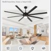84 inch Large Ceiling Fan Outdoor Industrial Ceiling Fan with Light and Remote, 6-Speed, 3CCT, 8 Aluminum Blades, Modern Black Big Assed Ceiling Fans for Patios Garage Shop Porch Indoor