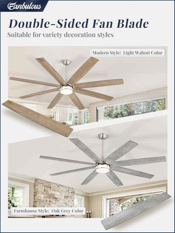 72 Inch Ceiling Fans with Lights, Large Farmhouse Ceiling Fans with Remote, Walnut&Gray Ceiling Fan Fixtures with Bright LED Light for Living Room, Bedroom, Kitchen