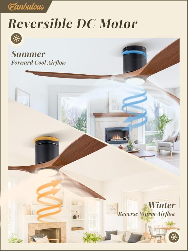 Ceiling Fans with Lights and Remote Control,Modern Flush Mount Ceiling Fan with 3 LED Colors,Outdoor Low Profile Ceiling Fans with 6-Speeds Timer DC Motor for Bedroom Living Room Patio