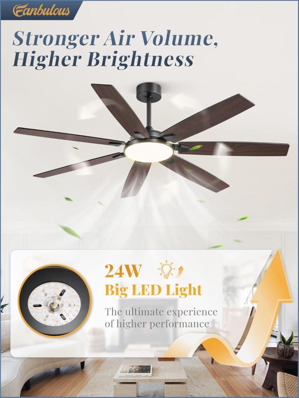 62 Inch Large Ceiling Fans with Lights and Remote, Black Modern Ceiling Fan with 3CCT LED Light, Quiet DC Motor,Indoor/Outdoor Ceiling Fan with 7 Dual Finish Blades for Living Room, Patio