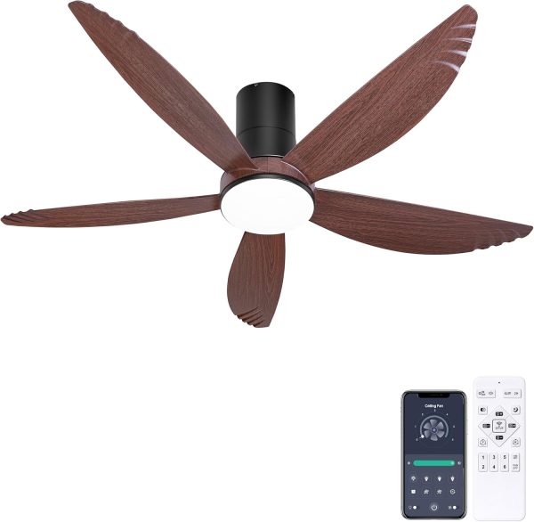 58 Inch Ceiling Fan with Lights Flush Mount Ceiling Fans Remote & APP Control Dimmable Indoor Outdoor Quiet DC Flush Mount Ceiling Fan for Patios, Living Room, Bedroom, Dining Room