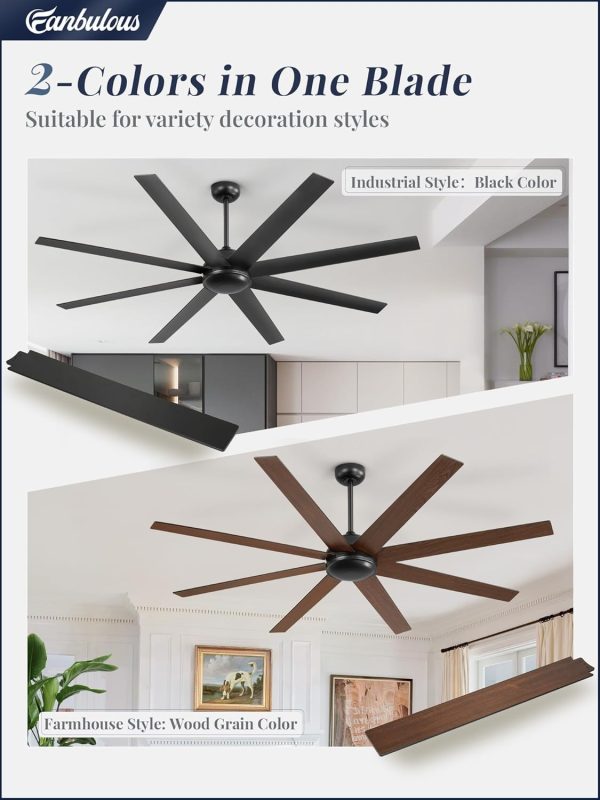 72 Inch Ceiling Fans No Light with Remote, Black Indoor/Outdoor Ceiling Fan Without Light with Quiet Reversible DC Motor, 6 Speeds, 8 Blades Large Ceiling Fan for Living Room Bedroom Patio