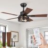 Farmhouse Ceiling Fans with Light, 42 Inch Bedroom Ceiling Fan with Lights, 6-Speed Adjustable, Quiet and Reversible DC Motor, Dual Finish 5 Blades, Rustic Caged Ceiling Fan for Living Room