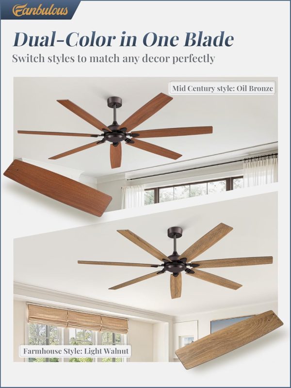 72 Inch Ceiling Fan No Light with Remote Control, Brown Ceiling Fans Without Light With 6-Speeds Quiet Reversible DC Motor, Indoor/Outdoor Ceiling Fan with Dual Finish 7 Blades for Patio Living Room