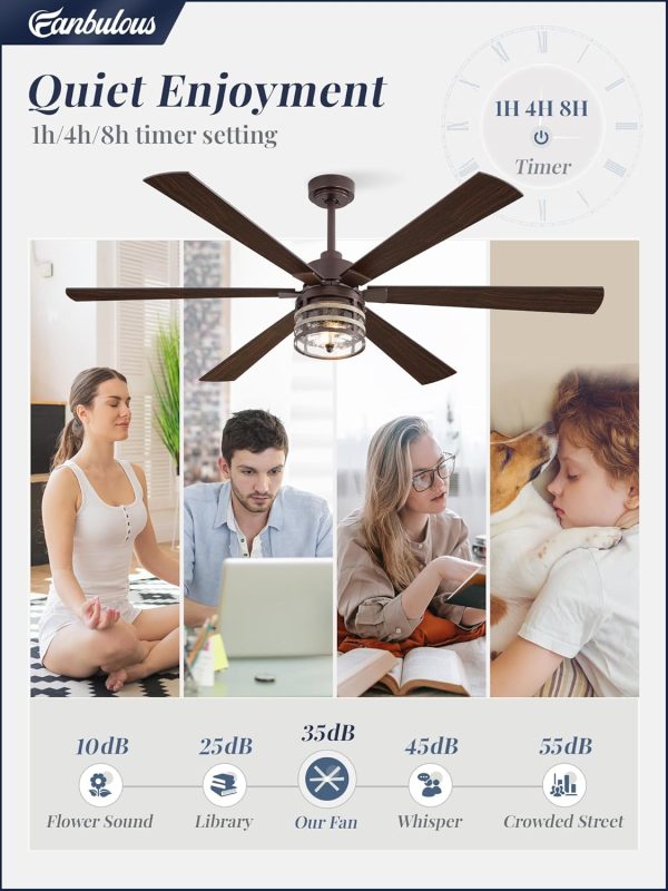 65 Inch Farmhouse Ceiling Fans with Lights and Remote,Industrial Large Ceiling Fan with 6-Speed Reversible DC Motor and 6 Dual Finish Blades,Oil Bronze Ceiling Fan with Light for Living Bedroom Patio