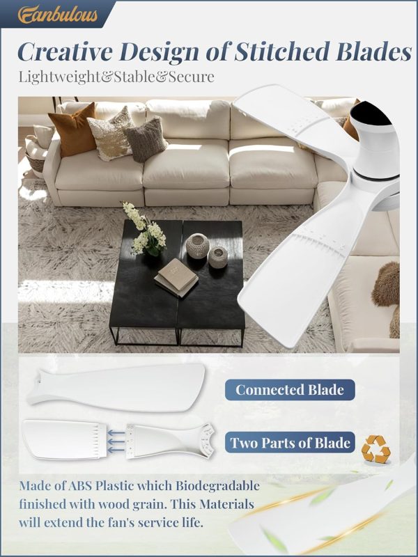 52 Inch Ceiling Fans with Lights and Remote, 3 Blades Flush Mount Low Profile Ceiling fan, Efficient 3475 CFM, Safe ABS, Timer, Quiet 35dB, 3CCT, Reversible for Bedroom Living Room, White