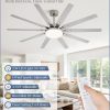 65 inch Large Brushed Nickel Modern Ceiling Fans with Lights and Remote, Indoor/Outdoor Ceiling Fan with 10 Blades, 32W LED light 3 CCT, 6 Speed Reversible Quiet DC Motor, Dual Finish Blades