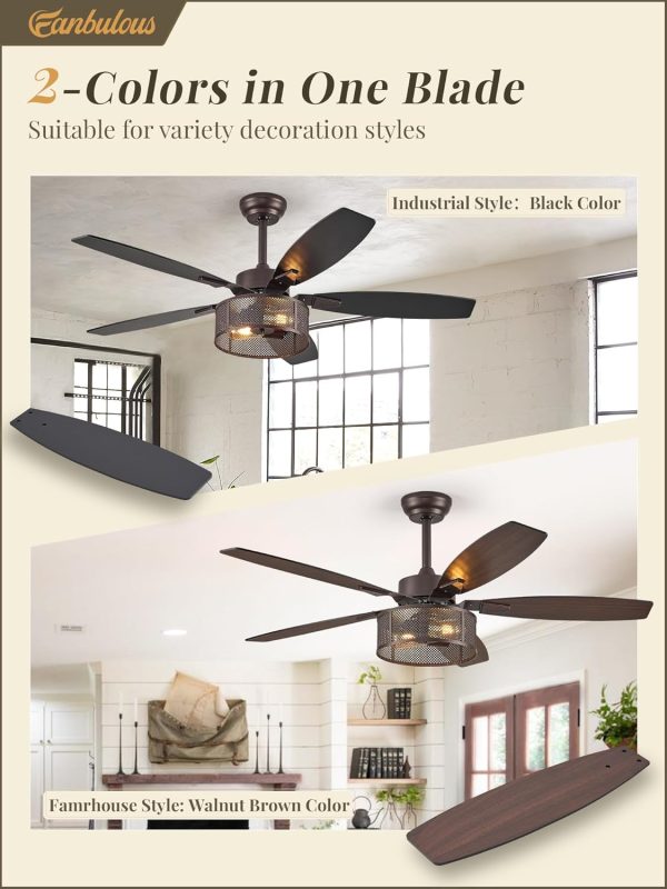 Farmhouse Oil Bronze Ceiling Fans with Lights and Remote, 52 Inch Bedroom Caged Ceiling Fans for Living Room Kitchen6 Speed Reversible Quiet DC Motor, Dual Finish 5 Blades