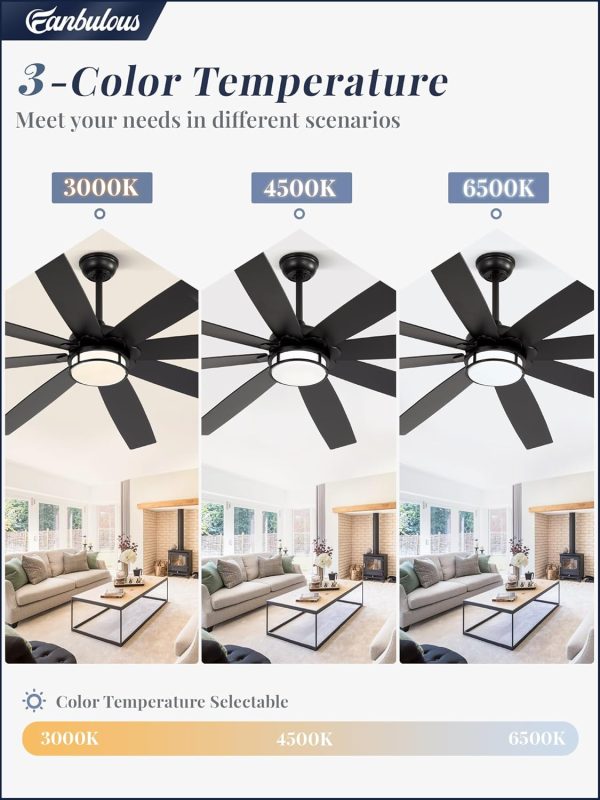 65 Inch Ceiling Fans with Lights and Remote, Farmhouse Large Ceiling Fans, Black&Brown Modern Ceiling Fan with LED Light, Quiet DC Motor for Living Room, Bedroom, Kitchen, Indoor