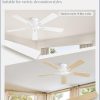 52 Inch Flush Mount Ceiling Fan No Light with Remote,White Modern Low Profile Ceiling Fan Without Light,6-Speeds,Quiet Reversible DC Motor,Indoor&Outdoor Ceiling Fans for Bedroom,Living Room
