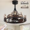 20 Inch Farmhouse Rustic Ceiling Fan with Light and Remote, Black Chandelier Fan with Bear and Deer Design,Summer Sand Beach Design,Rustic Chandeliers for Living Room, Bedroom