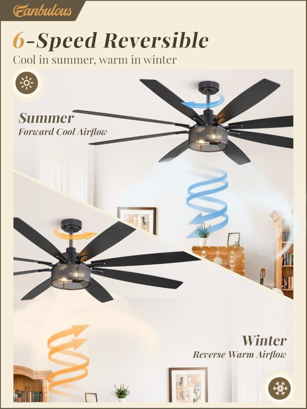 Farmhouse Ceiling Fans with Lights and Remote, 72 Inch Grey Industrial Caged Ceiling Fans for Bedroom Living Room Kitchen, 6 Speed Reversible Quiet DC Motor, Dual Finish 8 Blades
