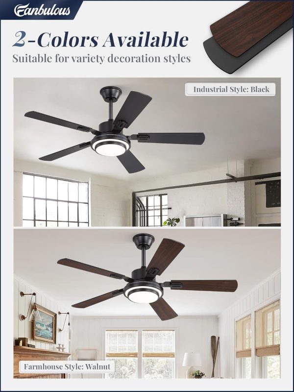48 Inch Ceiling Fans with Lights and Remote, Black Ceiling Fan with 8 Dual-Color Blades, Indoor/Outdoor Large Ceiling Fans, Reversible DC Motor, 6-Speed, 3CCT for Living Room Kitchen Patio