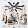 65 Inch Ceiling Fans with Lights and Remote, Black Ceiling Fan with 8 Dual-Color Blades, Indoor/Outdoor Large Ceiling Fans, Reversible DC Motor, 6-Speed, 3CCT for Living Room Kitchen Patio