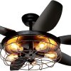 Ceiling Fans with Lights and Remote - 52 Inch Farmhouse Ceiling Fan with Caged Light Fixture - Black Industrial Outdoor Ceiling Fan Lights for Patio, Living Room, Kitchen & Bedroom