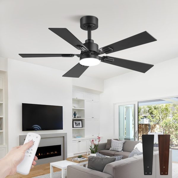 42 Ceiling Fans with Lights and Remote, Modern Low Profile Ceiling Fans with Dimmable 3CCT Quiet DC Motor, Reversible Celing Fan with 6-Speeds Timer for Bedroom(Black)