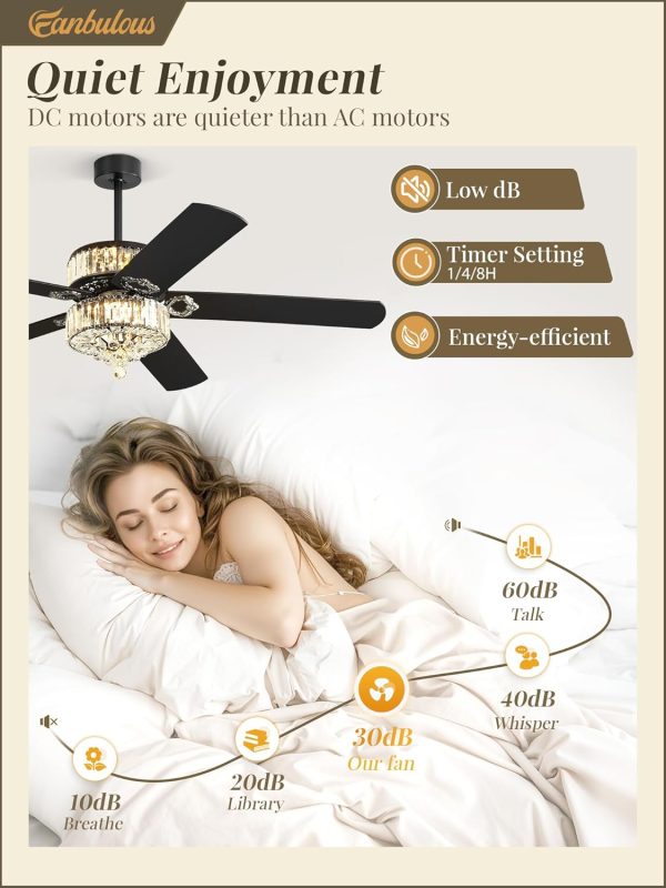 60 Inch Fandelier Ceiling Fan with Double-layer LED Light, Black Chandelier Fan, 3CCT, 6-Speeds, Quiet DC Motor, Ceiling Fan Chandeliers, Modern Ceiling Fans for Bedroom, Living Room