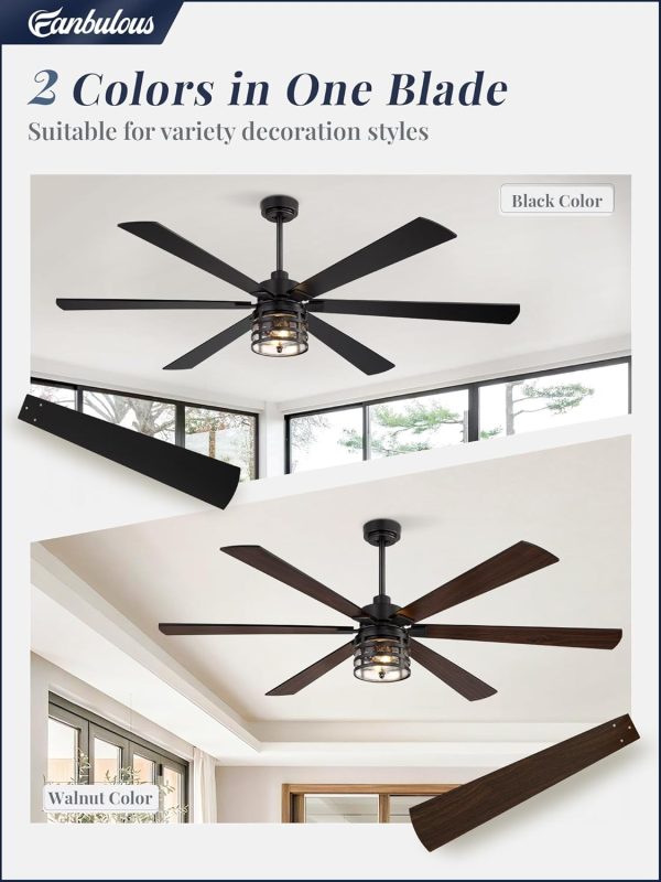 Farmhouse Ceiling Fans with Lights and Remote,Industrial Large Ceiling Fan with 6-Speed Reversible DC Motor and 6 Dual Finish Blades,Black Ceiling Fan with Light for Living bedroom Patio