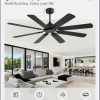 62 Inch Ceiling Fans No Light with Remote, Modern Ceiling Fan Without Light, Dual Finish 8 Blades, Reversible Quiet DC Motor, 6 Speed, Large Ceiling Fan for Indoor or Covered Outdoor, Black
