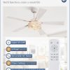 Farmhouse Ceiling Fans with Light, 48 Inch Bedroom Ceiling Fan with Lights, 6-Speed Adjustable, Quiet and Reversible DC Motor, 5 Dual Finish Blades, Rustic Caged Ceiling FanWhite and Gold Color