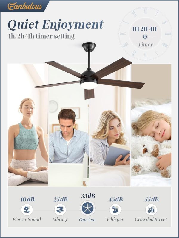 48 Inch Ceiling Fan with Light and Remote, Black Ceiling Fans with Light, 5 Dual-Color Blades, Reversible Quiet DC Motor, 6 Speeds, 3CCT Adjustable LED for Bedroom Living Room Kitchen Patio